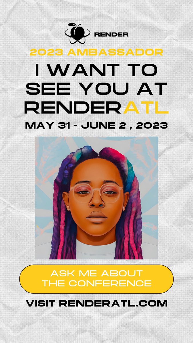 sydneesynergist's tweet image. I&apos;m attending @RenderATL this summer as the top ambassador for year 3 in a row!  I’m coming out heavy with the @YNA_Squad on my back. Feel me! 😅
Get your tickets now if you haven’t already! I want to see you!! YEA YOU!! I WANT TO SEE YOU!! 😉💛renderatl.com #render2023