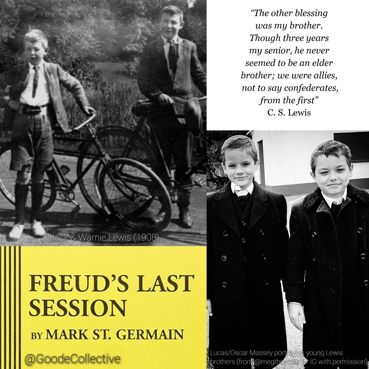 GoodeCollective's tweet photo. 2/5

#CSLewis and #WarrenLewis formed a lifelong friendship as children through the painful loss of their mother and growing up in a loveless home before being sent to boarding school.

🙏 Producer @megthomson11 for 📷 of her boys and their big-screen debut in #FreudsLastSession https://t.co/8BtRSl9DPz
