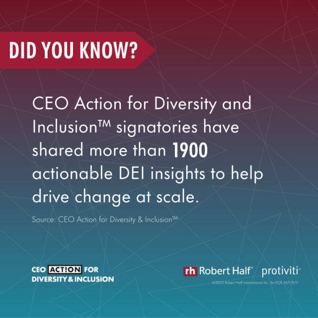 Founded in 2017, @CEOAction is now the largest business-led initiative to advance #DEI in the workplace. @RobertHalf and @Protiviti are proud signatories of #CEOAction for Diversity & Inclusion. bit.ly/3KYlXMs