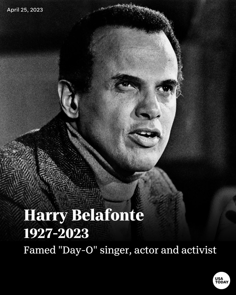 USATODAY's tweet photo. Harry Belafonte, the "King of Calypso" who became one of America's endearing and enduring civil-rights activists into his 10th decade, has died. He was 96.
https://t.co/lhUYeB1ENu https://t.co/IjlYYi8Jmv