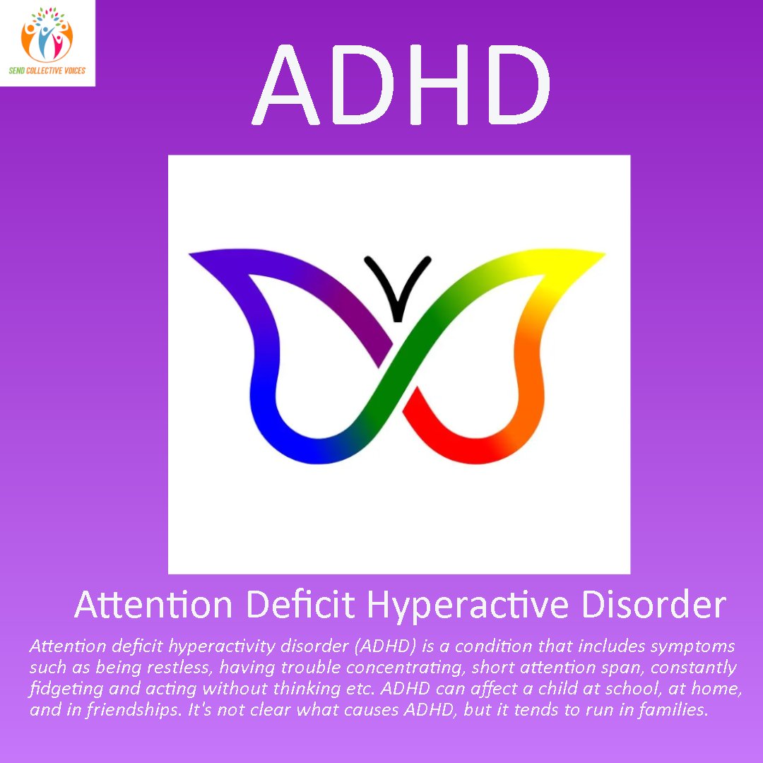 CollectiveSend's tweet photo. ADHD - Attention Deficit Hyperactive Disorder 

"Attention Deficit Hyperactivity Disorder (ADHD) is a condition that includes symptoms such as being restless, having trouble concentrating, short attention span, constantly fidgeting and acting without thinking etc"

#sendresources https://t.co/9uyvp8RFnV