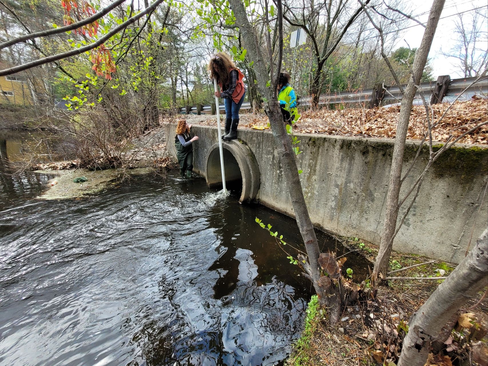 Conservation Agent Breeka Li Goodlander helps the Charles River Watershed Association assess culverts