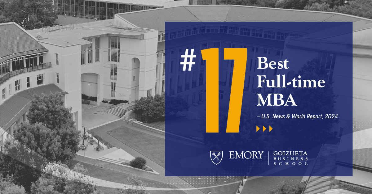 Rankings are in! Goizueta’s Full-Time MBA now ranks #17 in nation according to <a href="/usnews/">U.S. News & World Report</a>! With one of the highest employment rates in the nation, 98% of Goizueta's 2022 grads received &amp; accepted offers for a full-time job within 3 months of graduating. More: fal.cn/3xHCm
