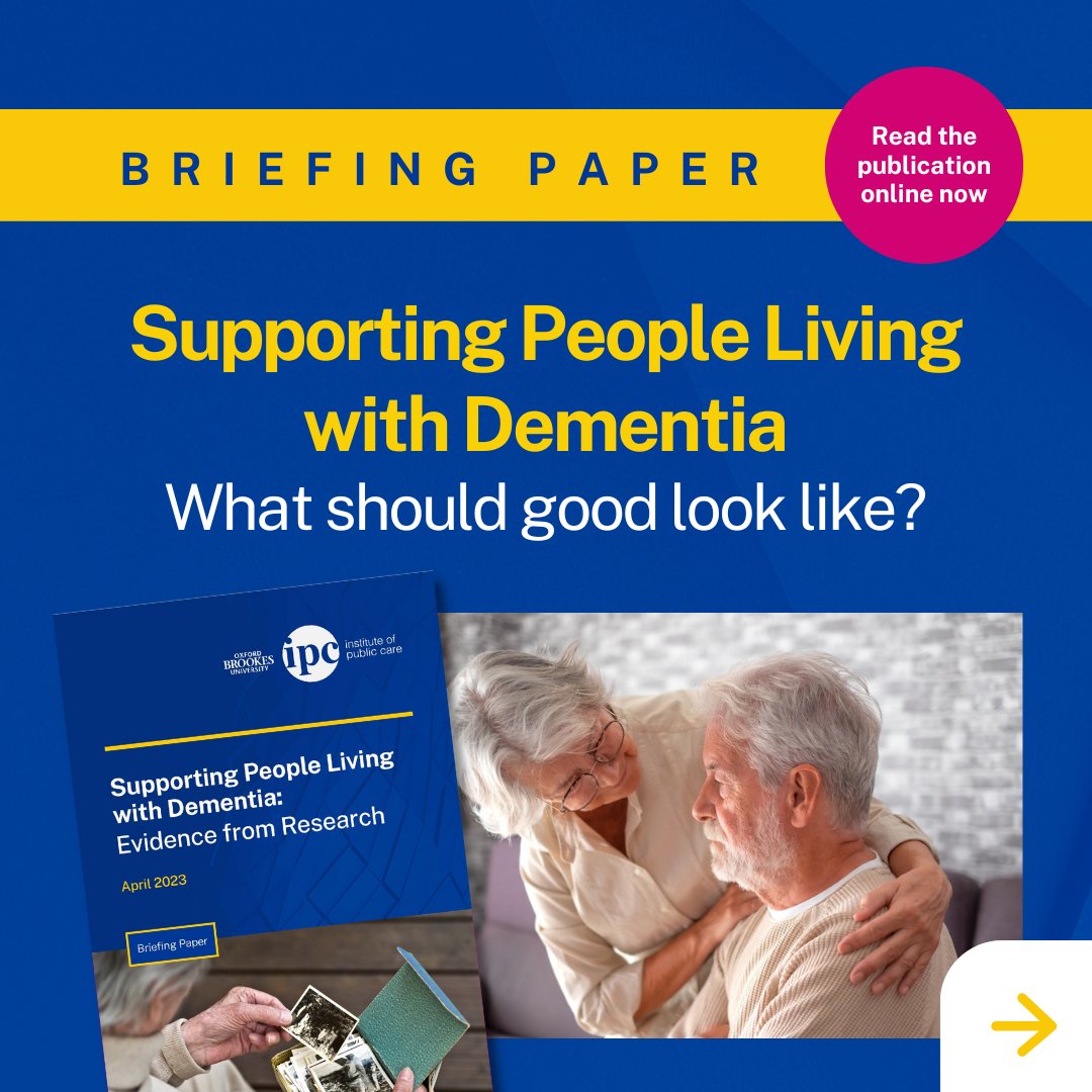IPC_Brookes's tweet image. Caring for the estimated 850,000 people in the UK living with dementia is one of the most substantial health &amp;amp; social care challenges. But what should that support look like?

Read our latest briefing paper by Visiting Research Fellow Dr Melanie Henwood: ipc.brookes.ac.uk/news/supportin…