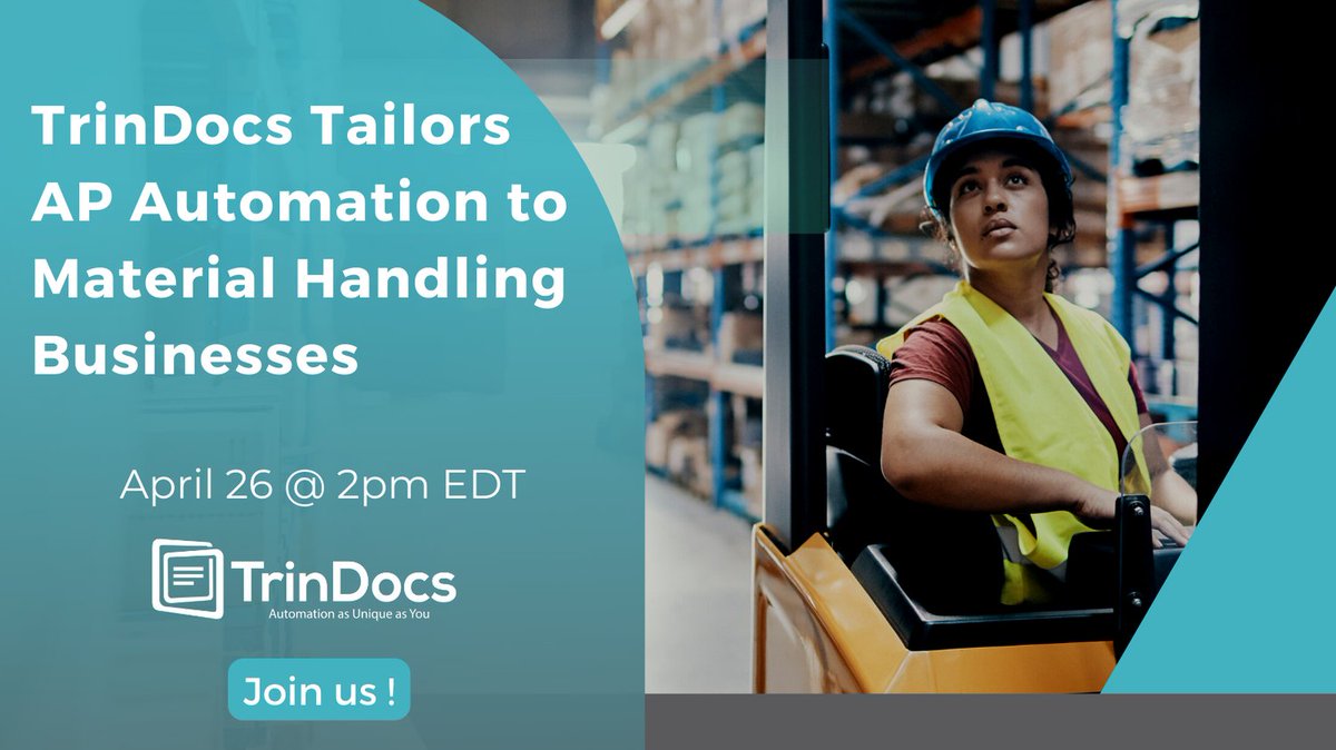 trinsoft's tweet image. Discover how our AP automation solutions allow for truly unique-to-you flexibility. Save your seat: trindocs.com/resources/#web…

We look forward to meeting you at the MHEDA Annual Convention - Booth #31.

#APautomation #MaterialHandling #TrinDocsDELIVERS #mheda