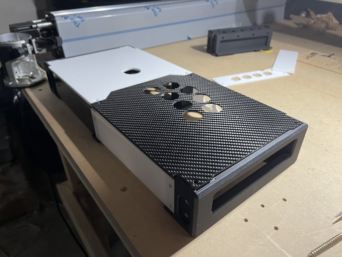 ⚡️From render to reality.  We’re almost finished building the fightsticks for our Pro players. And yes, this real carbon fiber #certaindeth #fightsticks #fightinggamecommunity #combobreaker
