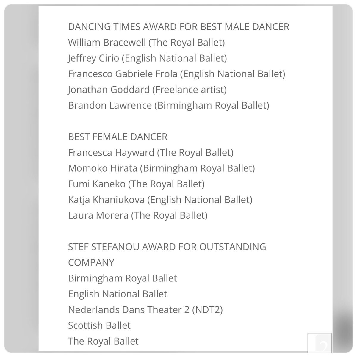 #nationaldanceawards 
#momokohirata 
#平田桃子 
#Birminghamroyalballet