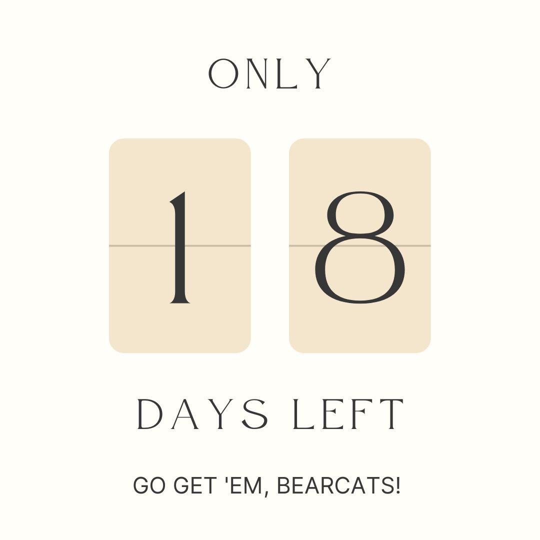 Just a few more week of school, Bearcats! Remember - missing work is all due a week prior to school ending, so be sure you are getting caught up now. Finish strong!!