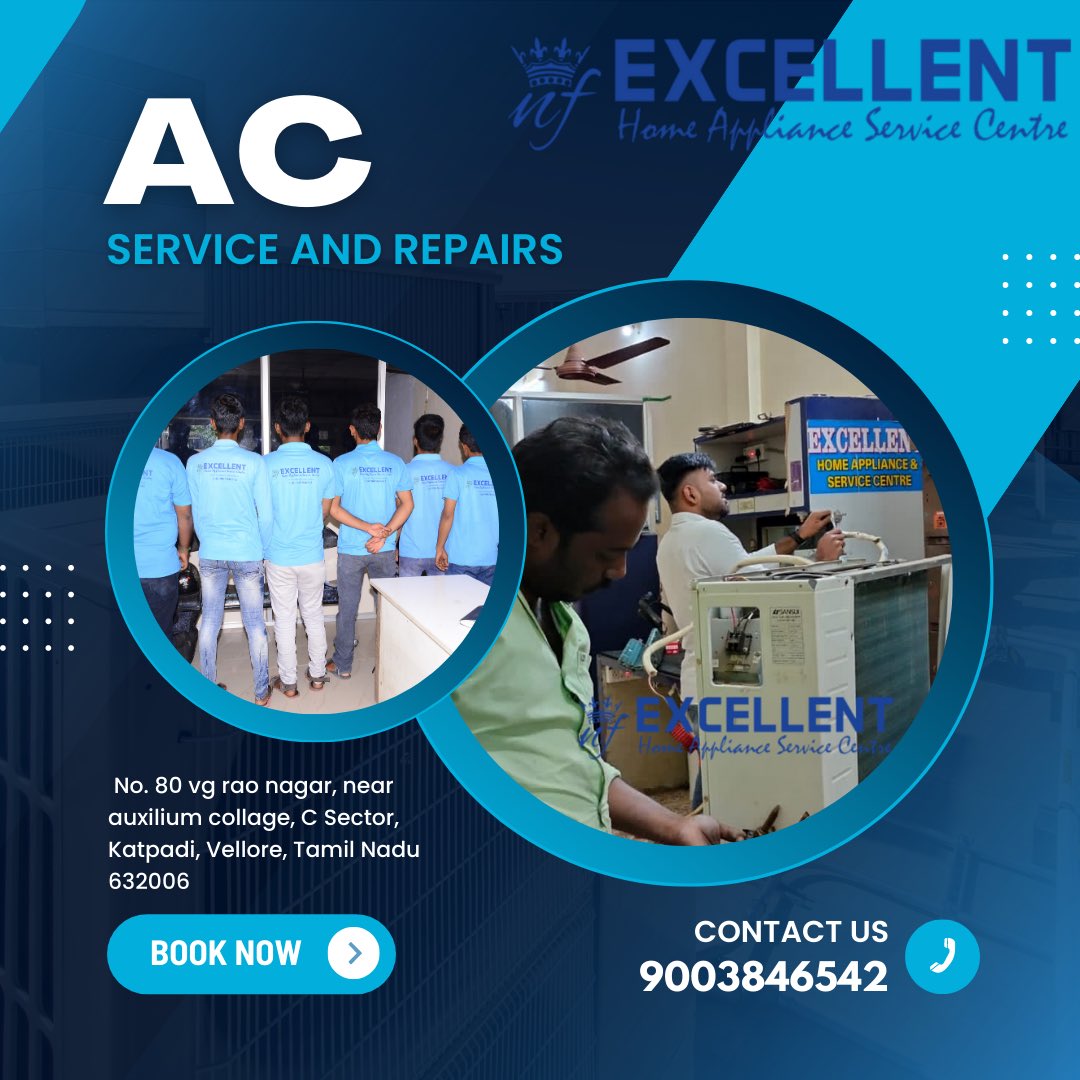 excellentservi's tweet image. AC Cleaning: We will clean the filters, coils, and other parts of your AC unit to remove dirt, dust,

#ACMaintenanceService #VelloreACRepair #ACServiceNearMe #ACMaintenanceNearMe #VelloreHVACService #ACServiceandRepair #ACMaintenanceSolutions