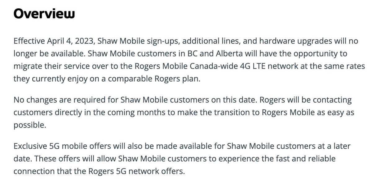 As of April, Shaw Mobile is no longer offering service to new customers. 

In case anyone needed another example of why the Competition Tribunal's finding that the merger would not result in less competition is a ridiculous and fanciful error

support.shaw.ca/t5/mobile-arti…

#CRTC