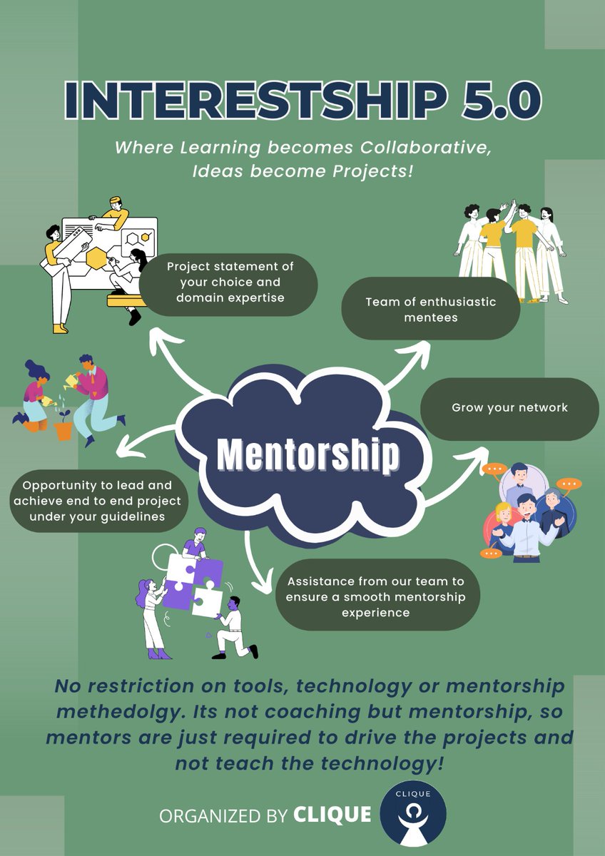 We are opening the Call for Mentors for #Interestship 5.0
If you are a working #women in the field of #technology with an #industry experience of more than 1 year, here is an #opportunity for you!
#Clique is joyed to bring this 5 week program.
Fill it out!
lnkd.in/dBsM_ZVi