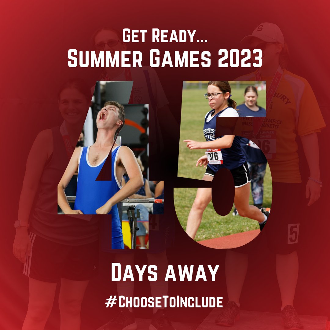 📣Just 45 days until our BIGGEST event of the year! LIKE, COMMENT, or RETWEET if you're gearing up to compete in Boston this June! #ChooseToInclude #summergames2023