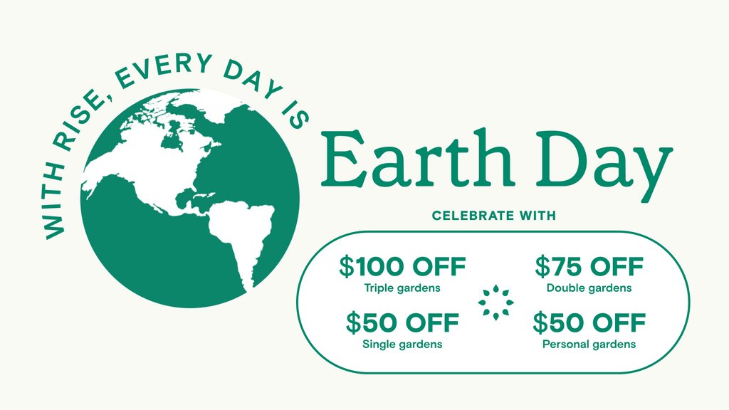 Shop our #EarthDay Sale 🌍️ to get up to $100 off your Rise Garden. Bonus: Double the discounts with the purchase of a membership. For a limited time only.

Shop now -->> risegardens.com/pages/earth-da…

#gardening #gardentwitter