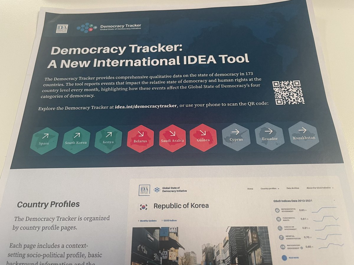 Congratulations to @Int_IDEA on developing new instrument to follow and check quality of democracy in different countries: Democracy Tracker, available at idea.int/democracytrack… Cc: @KevinCasasZ @samvanderstaak