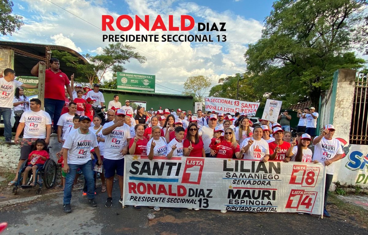 ℹ️NFO POLÍTICA. Caminata como cierre de campaña de la Lista 1 en la Seccional 13. 
Santi Peña y el candidato a Diputado Mauri Espinola, con el apoyo del Presidente de la Seccional 13 Ronald Diaz y su 
dirigencia, recorrieron la jurisdicción de la seccional.