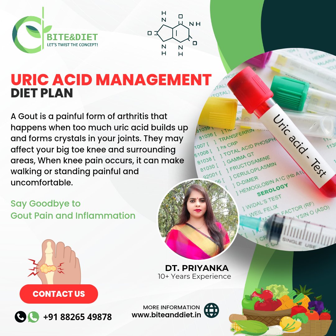 Biteandiet's tweet photo. Say goodbye to painful knees and hello to a healthier you! Let Bite&Diet help you manage your uric acid levels and slow the progression of joint damage.πͺπ
Call: +91-8826549878
visit our website https://t.co/Mfxwt0wuCZ
and start your journey towards better health!
#biteanddiet https://t.co/GmEDZe3XvH