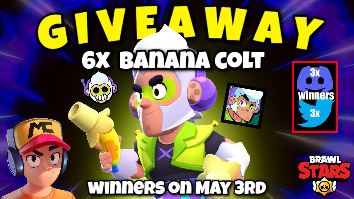 MoneyCapital_MC's tweet photo. 😱6X BANANA COLT GIVEAWAY!!😱

⚠️3 ON TWITTER &amp; 3 ON DISCORD⚠️

✅: Follow Me
🔄: RE-Tweet
❤️: Like this post
🖊️: TAG 3 PEOPLE in the COMMENTS

Discord Giveaway, 3 Banana Colt Winners!😱⚠️

✅: JOIN MY DISCORD! ✅
Discord - https://t.co/XiI4jws07m

#BananaColtGiveaway #BrawlStars https://t.co/mzcb5VbPMg