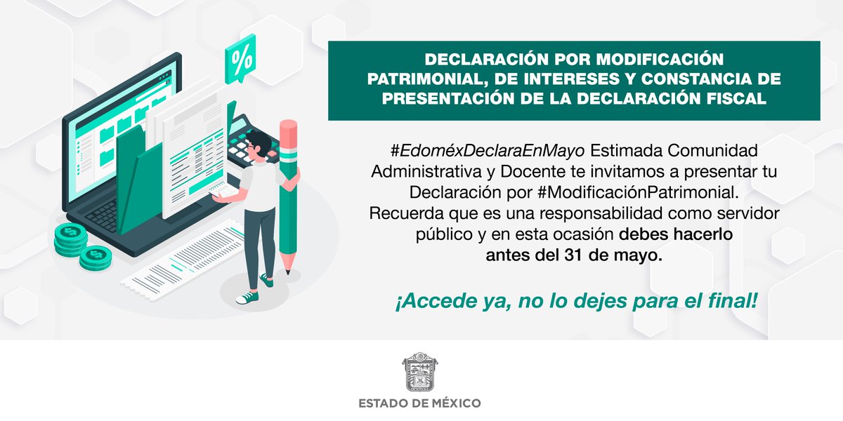 ConalepEca2's tweet photo. Comunidad Administrativa y Docente:
Presenta tu declaración, ¡No lo dejes al final! #EdoméxDeclaraEnMayo #ModificaciónPatrimonial
https://t.co/uwPz4tggwy
#OrgullasamenteCONALEP
@Conalep_Edomex https://t.co/S4yH0pHPjg