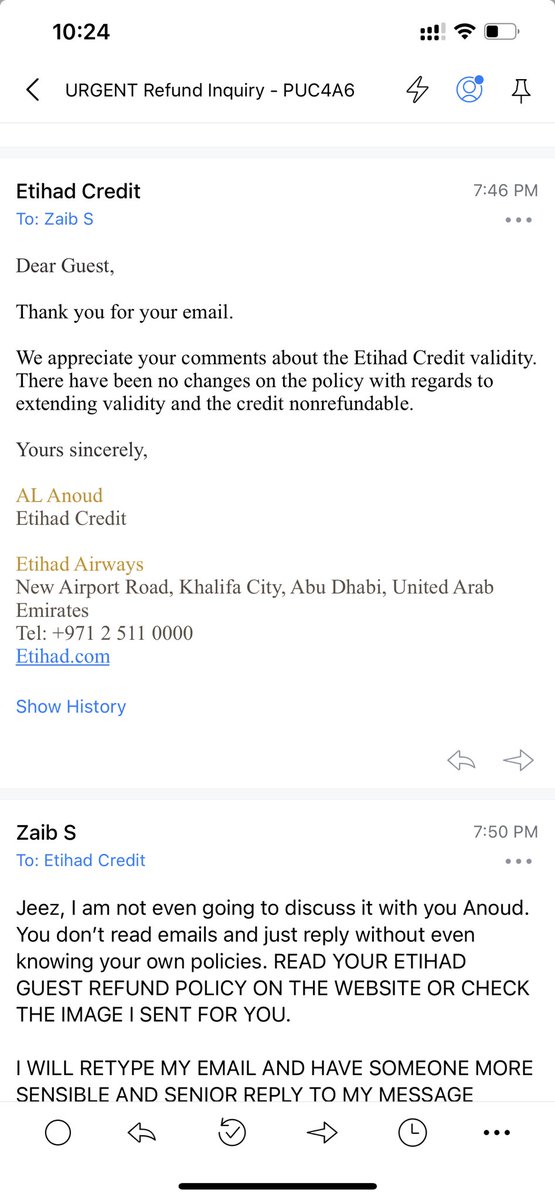 zs_786's tweet photo. @EtihadHelp EXTREMELY DISAPPOINTED WITH YOUR REFUND SERVICE AND LACK OF COMPETENCY FROM YOUR TEAM. ITS BEEN IVER TWO WEEKS AND WE ARE BEING BOUNCED AROUND FROM CALL CENTER TO EMAIL TO CALL CENTER TO EMAIL. NOT A SINGLE PERSON TAKES RESPONSIBILITY TO ASSIST AND RESOLVE OUR MATTER https://t.co/sEjFqcES6c
