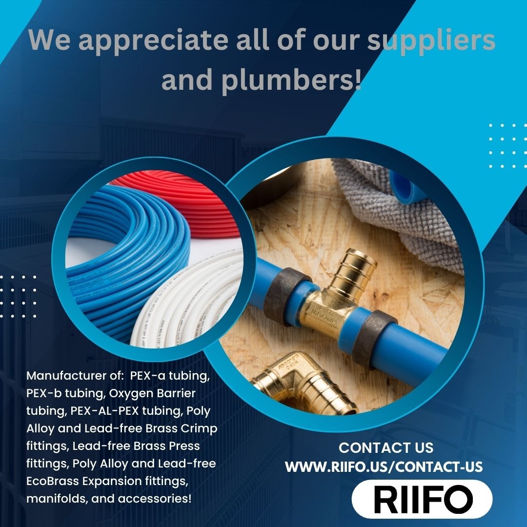 RiifoA's tweet photo. It's #NationalPlumbersDay, and we appreciate all our plumbers who use RIIFO #pex! To find out more about us, visit our website at https://t.co/q8SZv2qwty. #pexplumbing #potablewater #radiantheat #underfloorheating https://t.co/P5FpdQy9kN