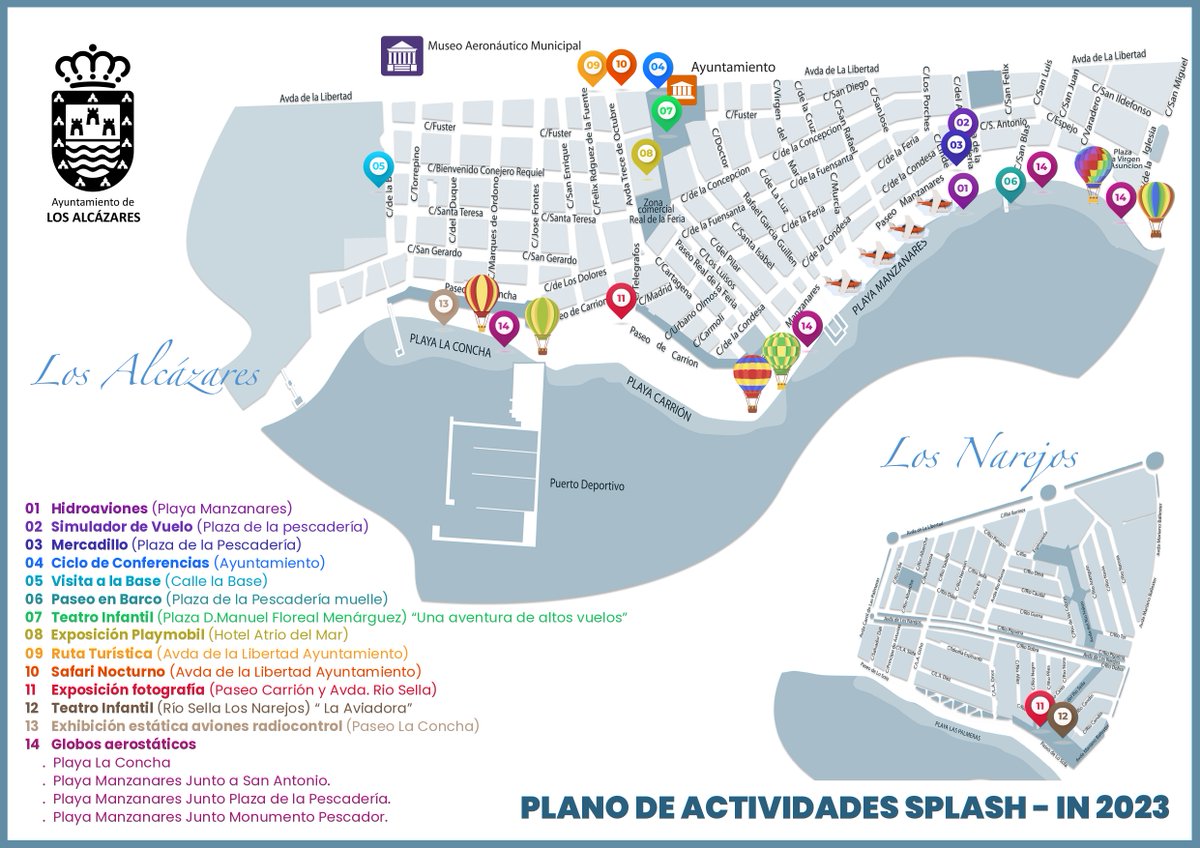 AytoLosAlczares's tweet photo. 🛩️¡Qué poco queda! 

Este viernes los hidroaviones comenzarán a llegar a Los Alcázares para acompañarnos durante el Festival #SplashIN 

🗺️Os dejamos el mapa para ubicar dónde estarán los hidroaviones, el simulador de vuelo ¡y los globos aerostáticos!

➡️ https://t.co/X63AHyCe4f https://t.co/RkzT95IBxF