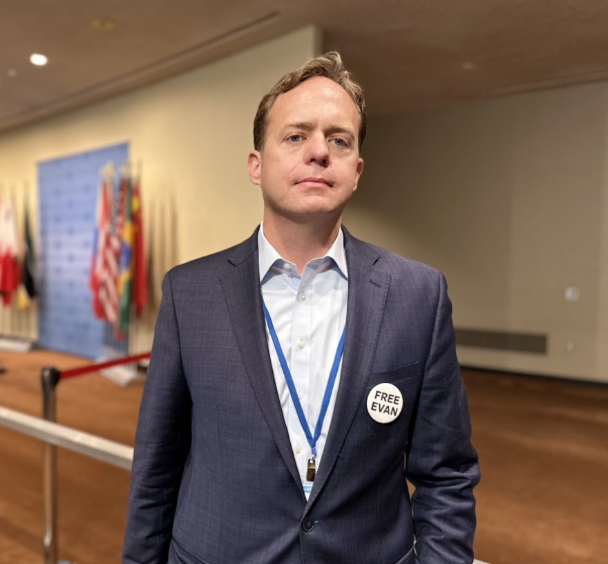 Pamela Falk Correspondent United Nations (@pamelafalk) on Twitter photo “Wrongfully detained” <a href="/StateDept/">Department of State</a>-designated American journalist #EvanGershkovich in jail in Russia ~ <a href="/WSJ/">The Wall Street Journal</a> colleague <a href="/willmauldin/">Will Mauldin</a> told by UN Security to remove “protest” button ~ Security officials now in discussion about it <a href="/CBSNews/">CBS News</a> | UN “Wrongfully detained” <a href="/StateDept/">Department of State</a>-designated American journalist #EvanGershkovich in jail in Russia ~ <a href="/WSJ/">The Wall Street Journal</a> colleague <a href="/willmauldin/">Will Mauldin</a> told by UN Security to remove “protest” button ~ Security officials now in discussion about it <a href="/CBSNews/">CBS News</a> | UN