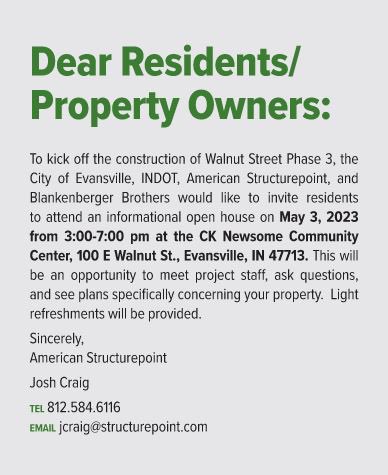 WalnutStreetPh3's tweet photo. Walnut Ph. 3 Kickoff Meeting- May 3! This will be an open house type event. Join us any time between 3:00-7:00 PM to see plans and ask questions. https://t.co/591SgosmLk