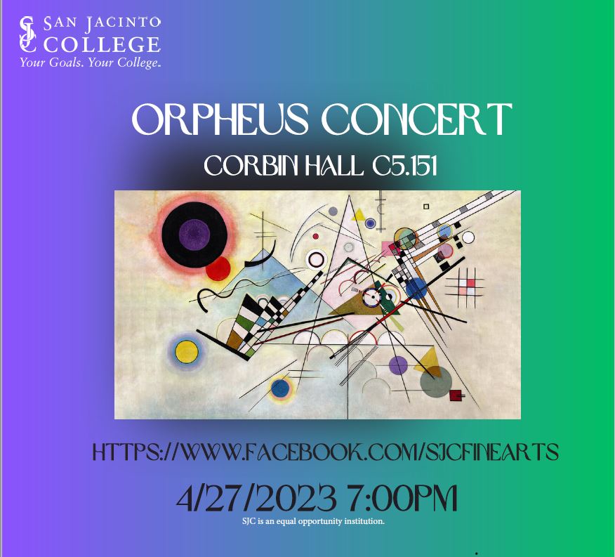 SJCCMusic's tweet photo. 🎼The SJCC Society of Composers: ORPHEUS Concert is this Thursday, April 27!  Hear original student compositions performed live.  7 PM in Corbin Hall, Monte Blue Music Bldg (C5).  @sanjaccollege #sjcspring21 #sjcfreeconcert https://t.co/eIaIpkRAFC🎼 https://t.co/y3wZt57ZhT