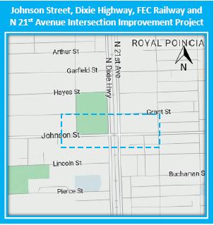 On May 1, construction begins on intersection improvements at Johnson St, Dixie Hwy, FEC Railway, and N 21st Ave in Hollywood. During construction temporary lane closures will be necessary. Work is expected to be completed by October 2023.