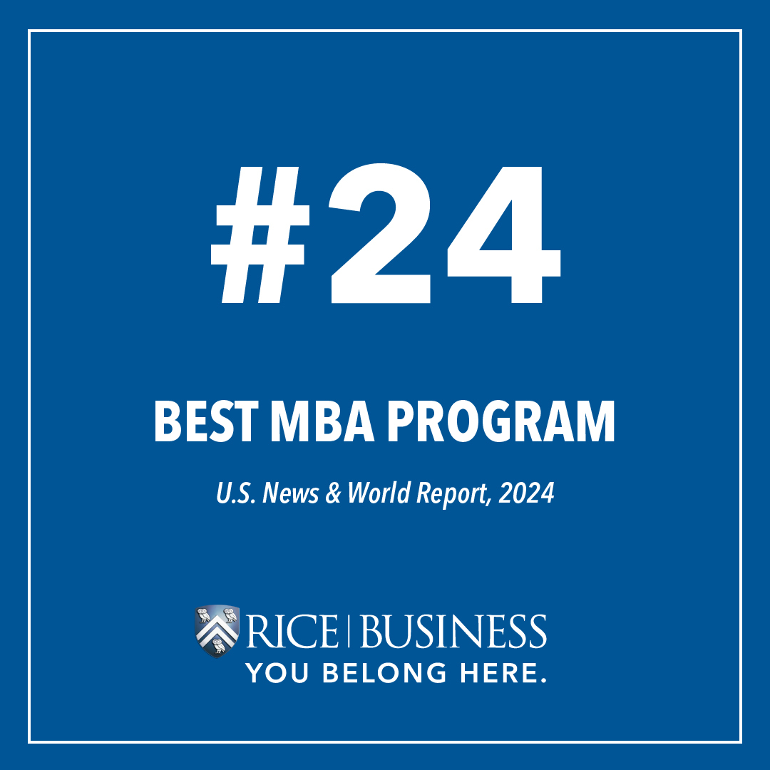 Great news! Rice Business earned the No. 24 Best MBA Program spot, according to US News. Our jump from No. 27 is a true testament to our faculty, staff and students' hard work and commitment to excellence. business.rice.edu/news/rice-grad…
#RiceBusiness #MBA #USNewsRankings