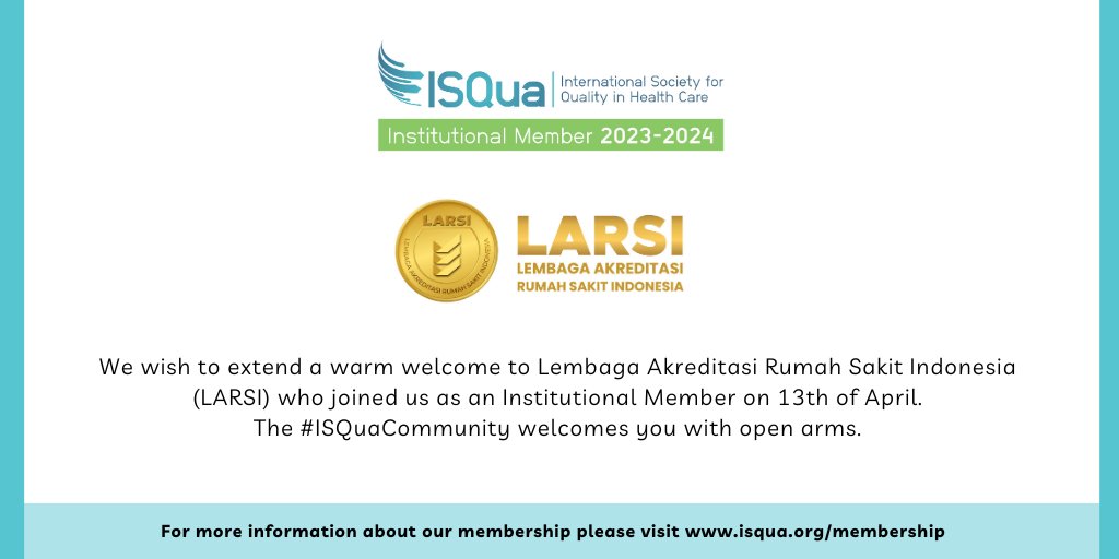 ISQua's tweet photo. We are delighted to welcome @IndonesiaLarsi as our newest Institutional Member. At #ISQuaCommunity, we are committed to enhancing healthcare safety and quality for everyone.
- Join us in this important mission by becoming a member today at https://t.co/HgX3cMzckL. https://t.co/KbzmzBmWDi