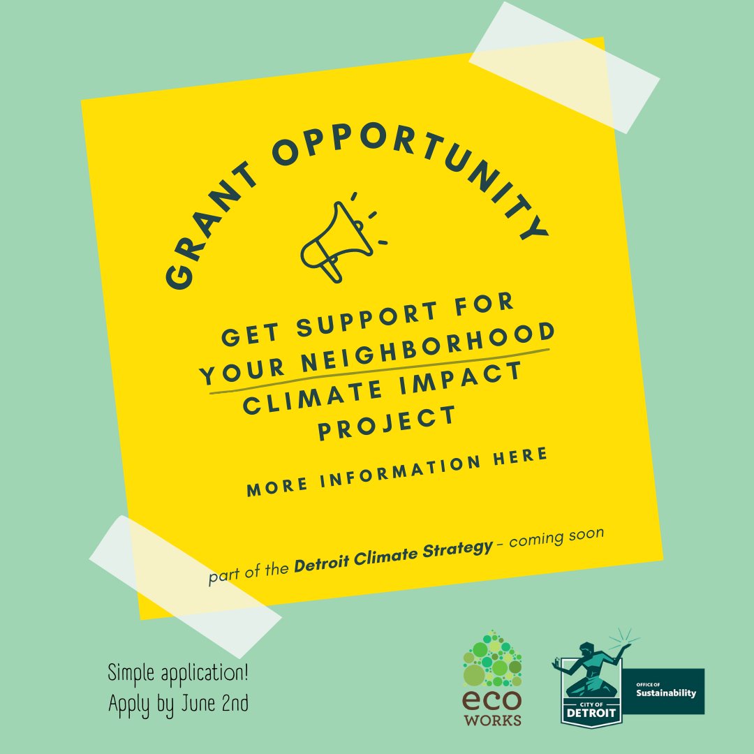 We're excited to announce a new grant opportunity in partnership with the <a href="/CityofDetroit/">City of Detroit</a>  to support the upcoming Detroit Climate Strategy! Fund your org's projects and capacity for climate action! More info and a simple application here: ecoworksdetroit.org/dcs