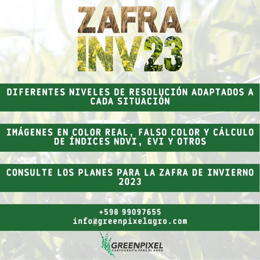 🛰🌐Monitoreo satelital con muy alta resolución. No dude en consultar los planes disponibles para la zafra de invierno 2023🌿