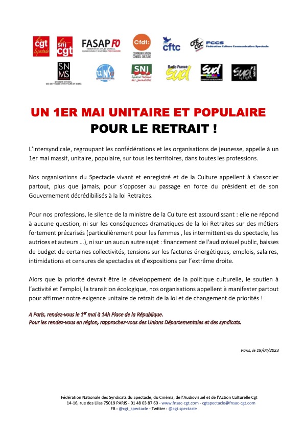SNMS_1944's tweet photo. UN 1ER MAI UNITAIRE ET POPULAIRE POUR LE RETRAIT ! https://t.co/NjxLVNyERR
