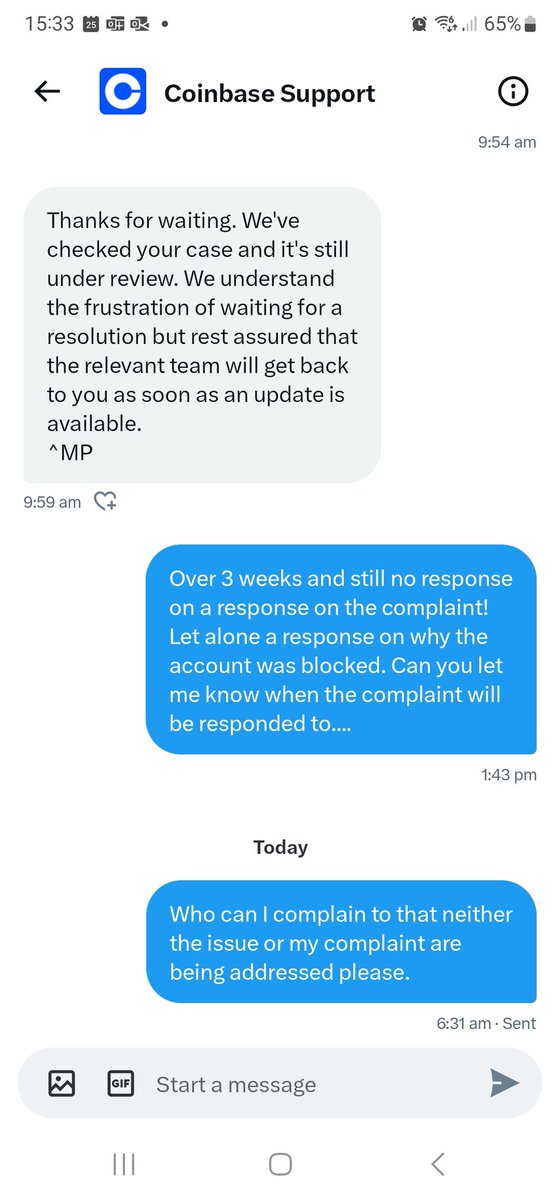 scourfip's tweet photo. @CoinbaseSupport @coinbase @CoinbaseSupport  absolutely useless customer support! Over 3 weeks and no understanding on why my account blocked! No response on my complaint also!  #Coinbase #CoinbaseWallet #coinbasesupport #CustomerServiceFail https://t.co/FBIDNjWSGY