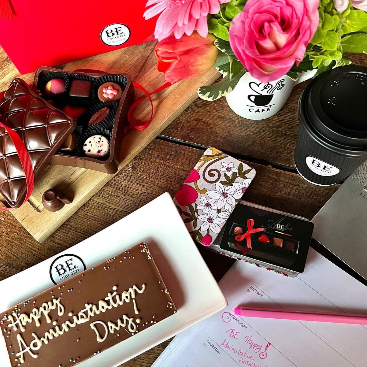 Be_Chocolat's tweet photo. BE Magic!  Administrative Week / Day ( April 26th) show your admin how impressed you are with all they do!

Suggestions:
- BE Magic chocolate box
- Personalized chocolate bar
- Gift card 
- Belgian Coffee or hot chocolate
chocolate + flower 🌸! 
Contact us and we will help you. https://t.co/yNdM8ciJMM