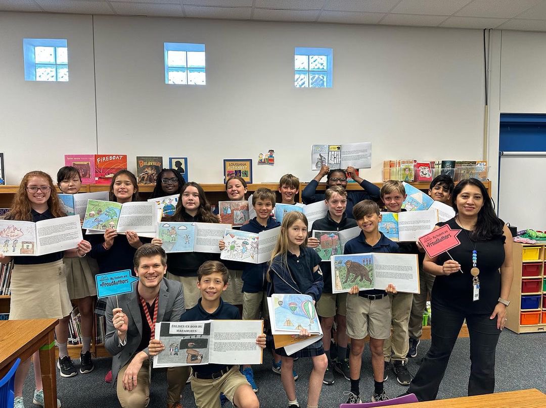 MagnetFairfield's tweet photo. Our French and Spanish Club made an amazing book! The book showcases stories and illustrations created by the students that are translated in both languages! The book will be available in the library to check out for all of our bulldogs to enjoy!#wearecaddo https://t.co/p8B7ojWztr