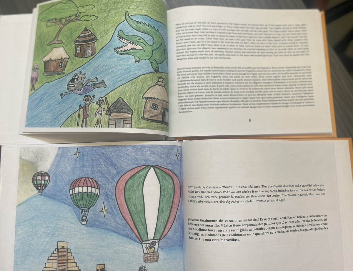 Our French and Spanish Club made an amazing book! The book showcases stories and illustrations created by the students that are translated in both languages! The book will be available in the library to check out for all of our bulldogs to enjoy!#wearecaddo