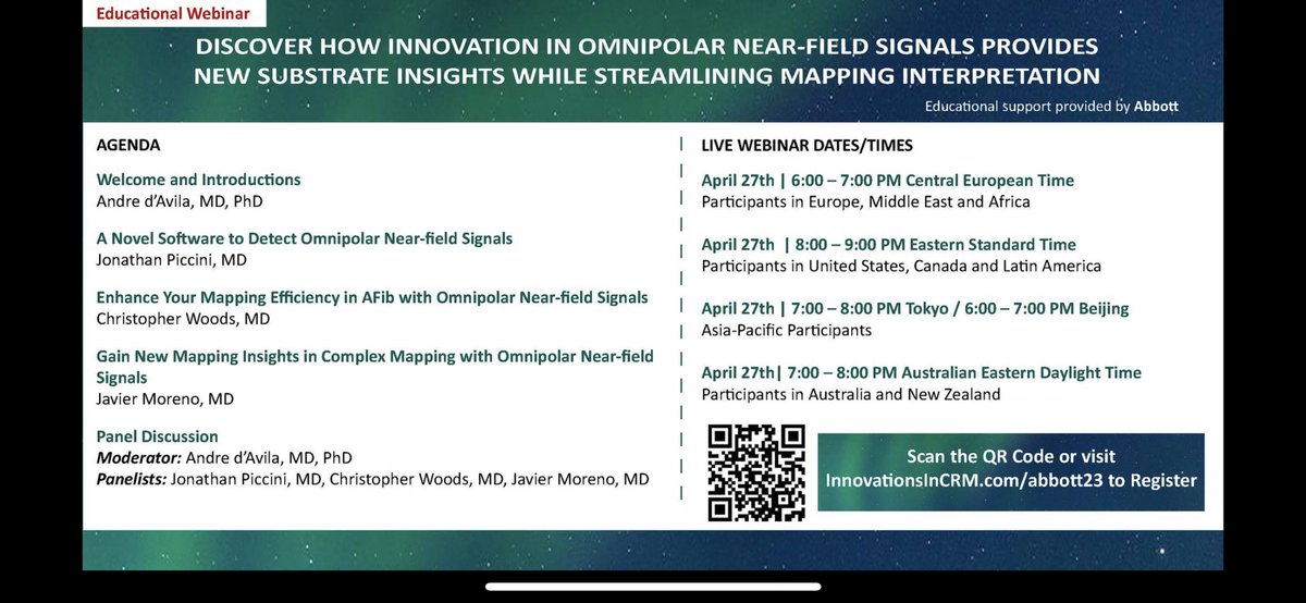 Arritmias_HRC's tweet photo. April 27th Webinar: 😀 check out EnsiteX OT NEAR-FIELD usefulness for complex ablations!!
👉Featuring Drs Piccini, Christopher Woods, Javier Moreno and Andre d'Avila  
👉Register @ https://t.co/BGoVIbbmTO        

#EPeeps https://t.co/8ud31nZusW