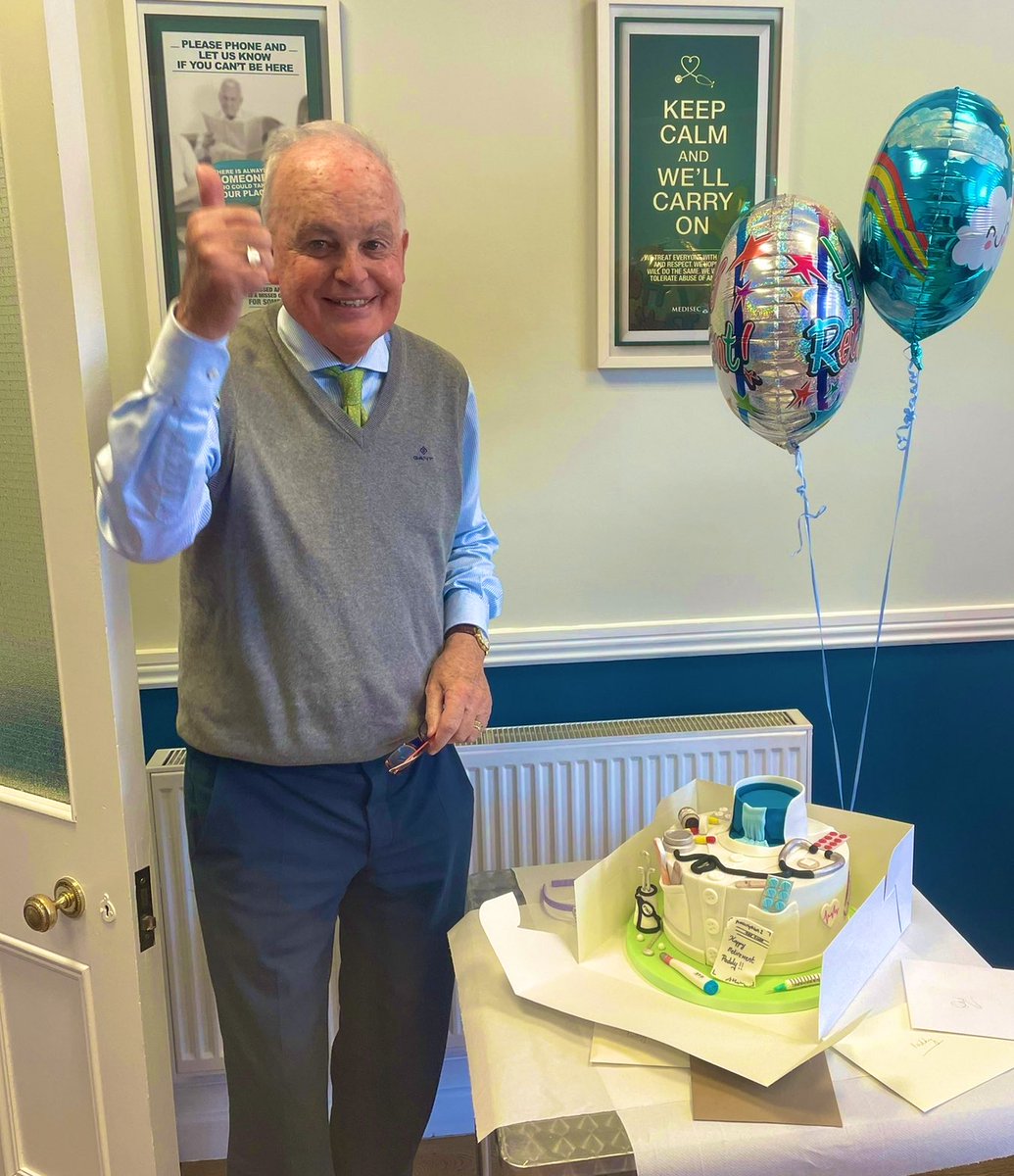 Today we bid a fond farewell to Dr Paddy Kelly who leaves Drumcondra Medical after 41 years. A man of the community. Loved by all. Thank you for everything Paddy. Wishing you a long and healthy retirement. @ICGPnews @materprivate @gpbuddy @IMT_latest @MPSdoctorsIRE @IMO_IRL