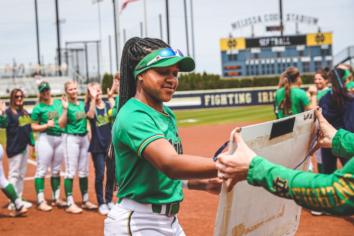 NDsoftball's tweet photo. Senior weekend coming up! Join us as we celebrate the careers of our 5 seniors and 2 grad students. Leea's been a mainstay in the outfield grass since her arrival, starting in 156 games. 

#GoIrish☘️ https://t.co/uhfeplh5V1