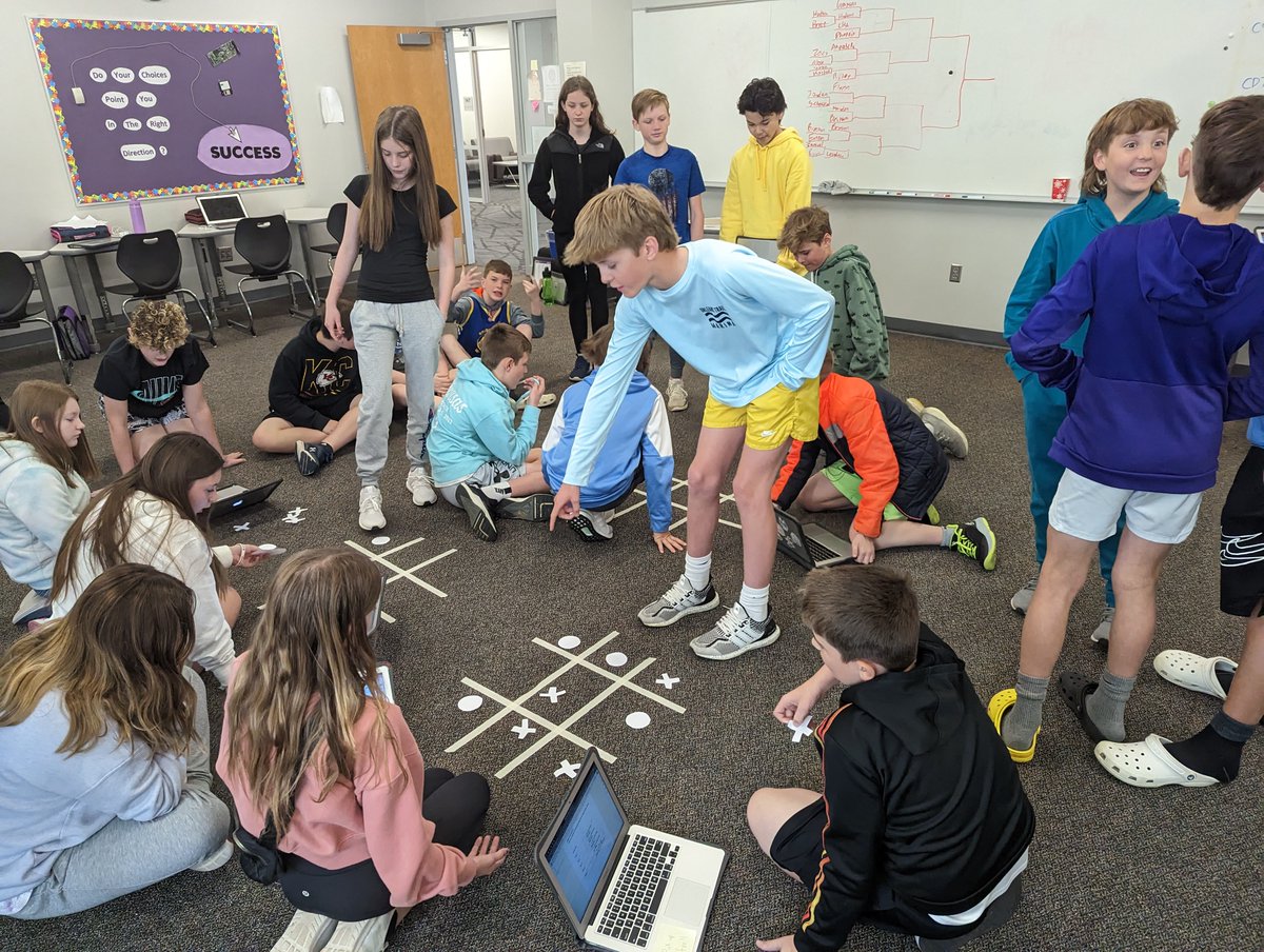 WSMSStallions's tweet photo. Mr. Clary's class participated in a Tic Tac Toe Tournament yesterday.  Students designed algorithms to play the game and tested them against one another. The tournament was led by 8th grade ambassador, Hannah. #StallionsForward #Learn230 https://t.co/AyjWxo0qIU