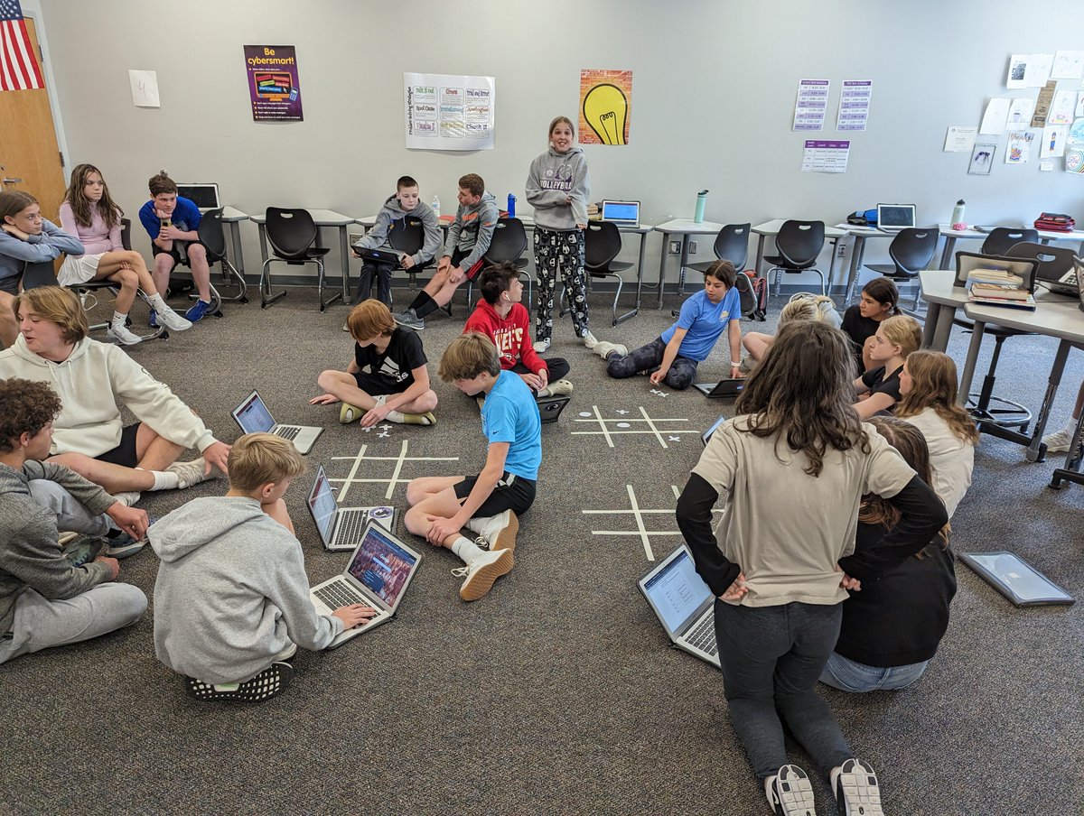 WSMSStallions's tweet photo. Mr. Clary's class participated in a Tic Tac Toe Tournament yesterday.  Students designed algorithms to play the game and tested them against one another. The tournament was led by 8th grade ambassador, Hannah. #StallionsForward #Learn230 https://t.co/AyjWxo0qIU