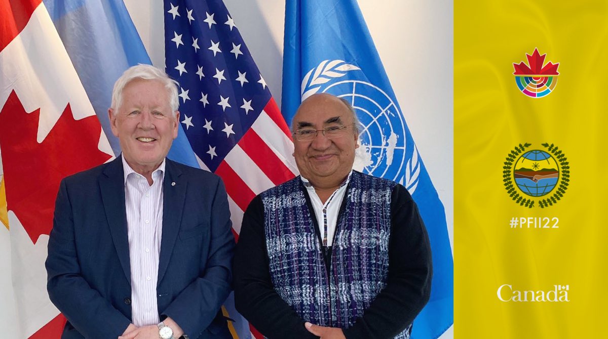 CanadaUN's tweet photo. Always a pleasure to speak with the 🇺🇳 Special Rapporteur on the Rights of Indigenous Peoples.
Amb. @BobRae48 & @RelatorDd had the chance to discuss his visit to Canada and his preliminary findings, as well as enhanced participation at the UN.
#PFII #WeAreIndigenous https://t.co/1VLeeVKVEG