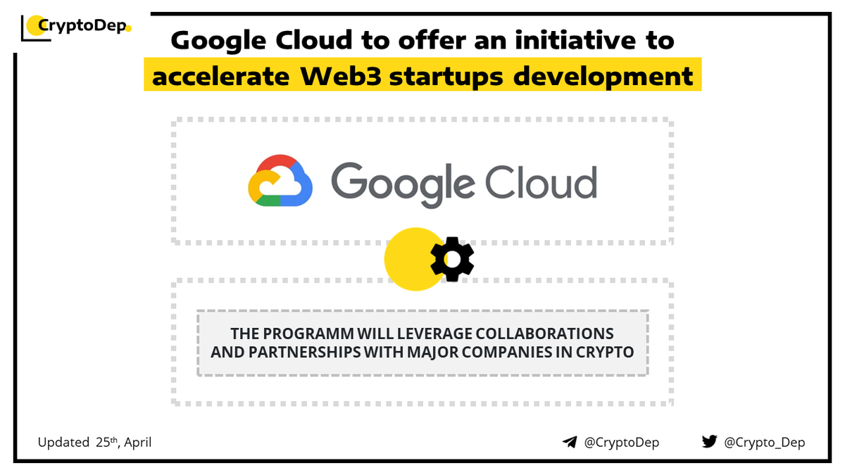 Crypto_Dep's tweet photo. ⚡️ @Googlecloud to offer an initiative to accelerate #Web3 startups' development

#GoogleCloud, a cloud services platform offered by #Google, is now offering a special initiative for Web3 startups that leverages collaborations and partnerships with some of the biggest companies in #crypto.

👉 https://t.co/QUXfrNtlHX