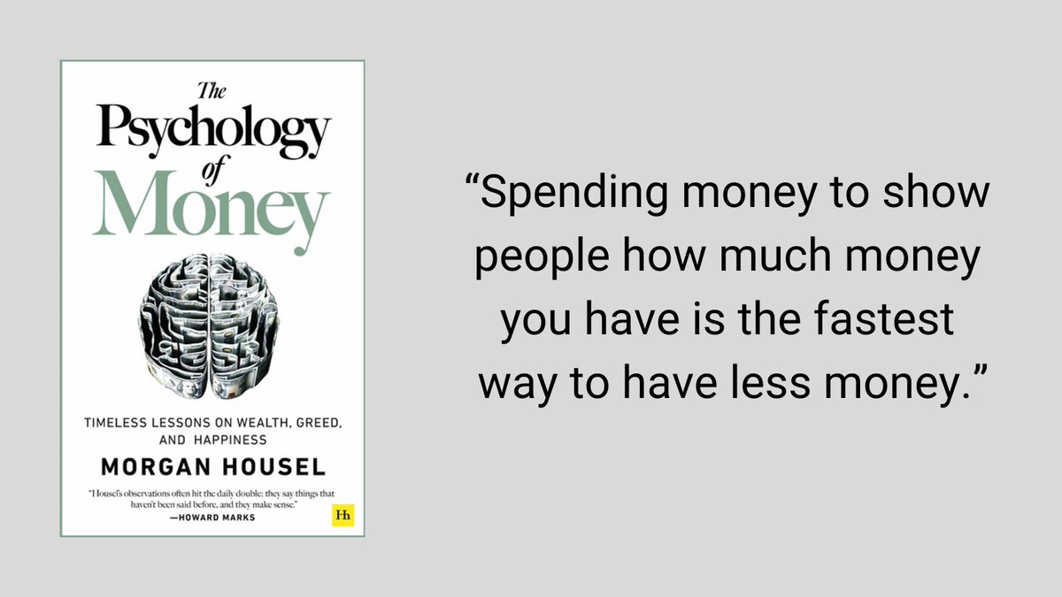 CarloThielen's tweet photo. The Psychology of Money - Morgan Housel

Lessons:
• Wealth is what you don’t see
• Your experiences influence your financial decisions
• Compounding works both ways
• Learn to understand your emotions
• Focus on what you can control https://t.co/oxWfzVMxo4