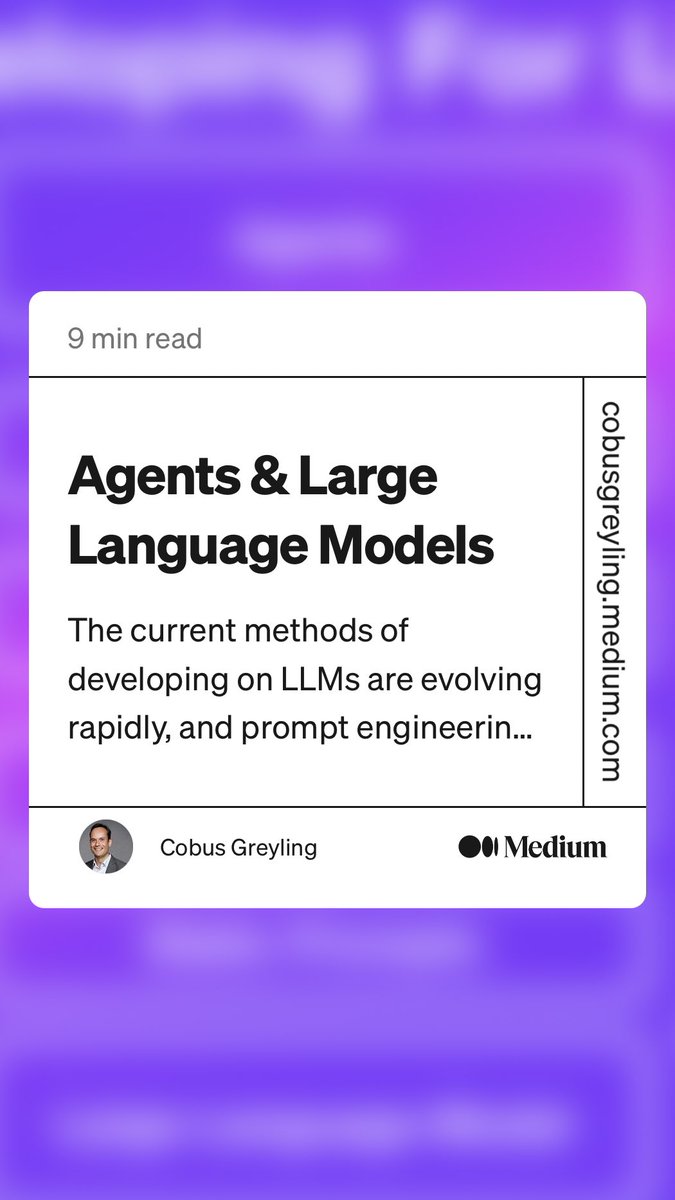“Agents &amp; Large Language Models” by Cobus Greyling
link.medium.com/FtMfhCnVhzb