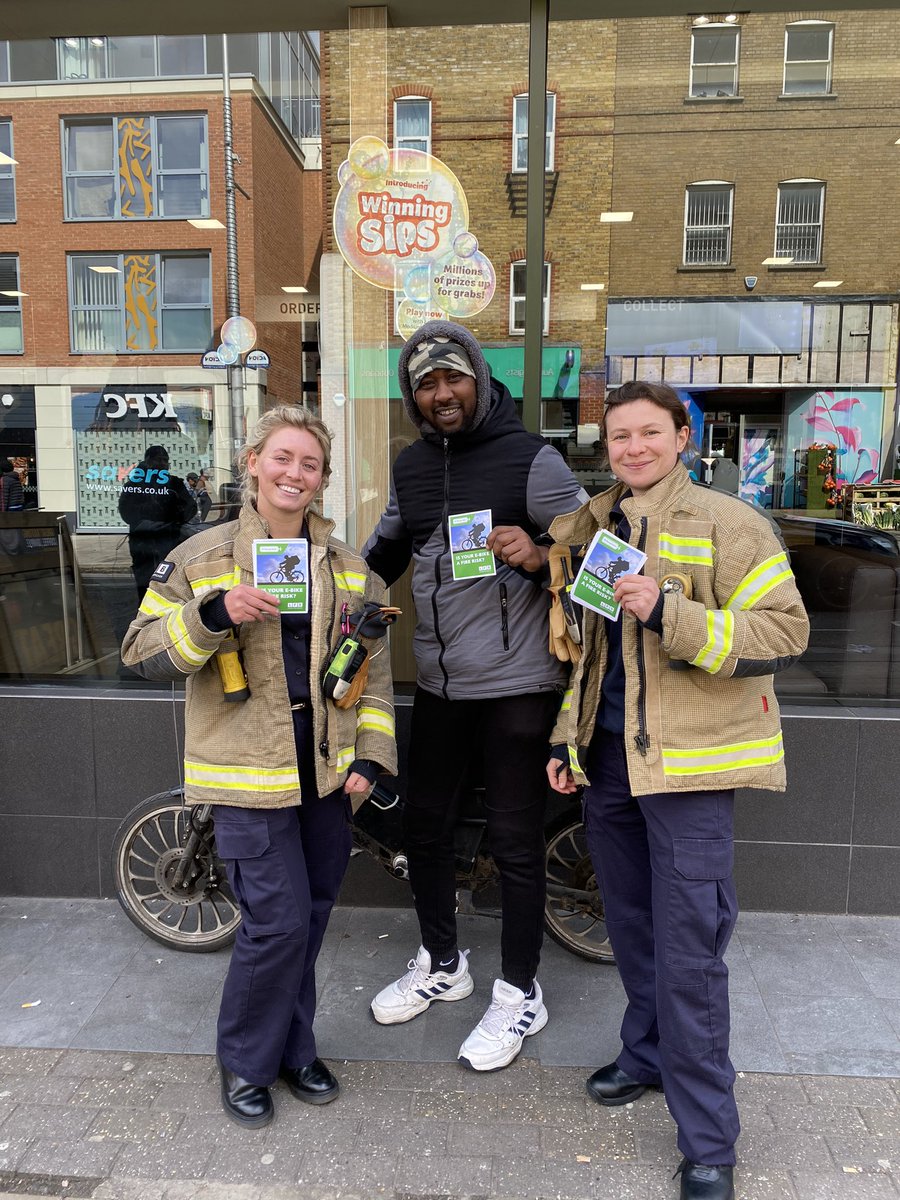 Firefighters from Acton fire station out today educating members of the public on E-bike safety #ChargeSafe