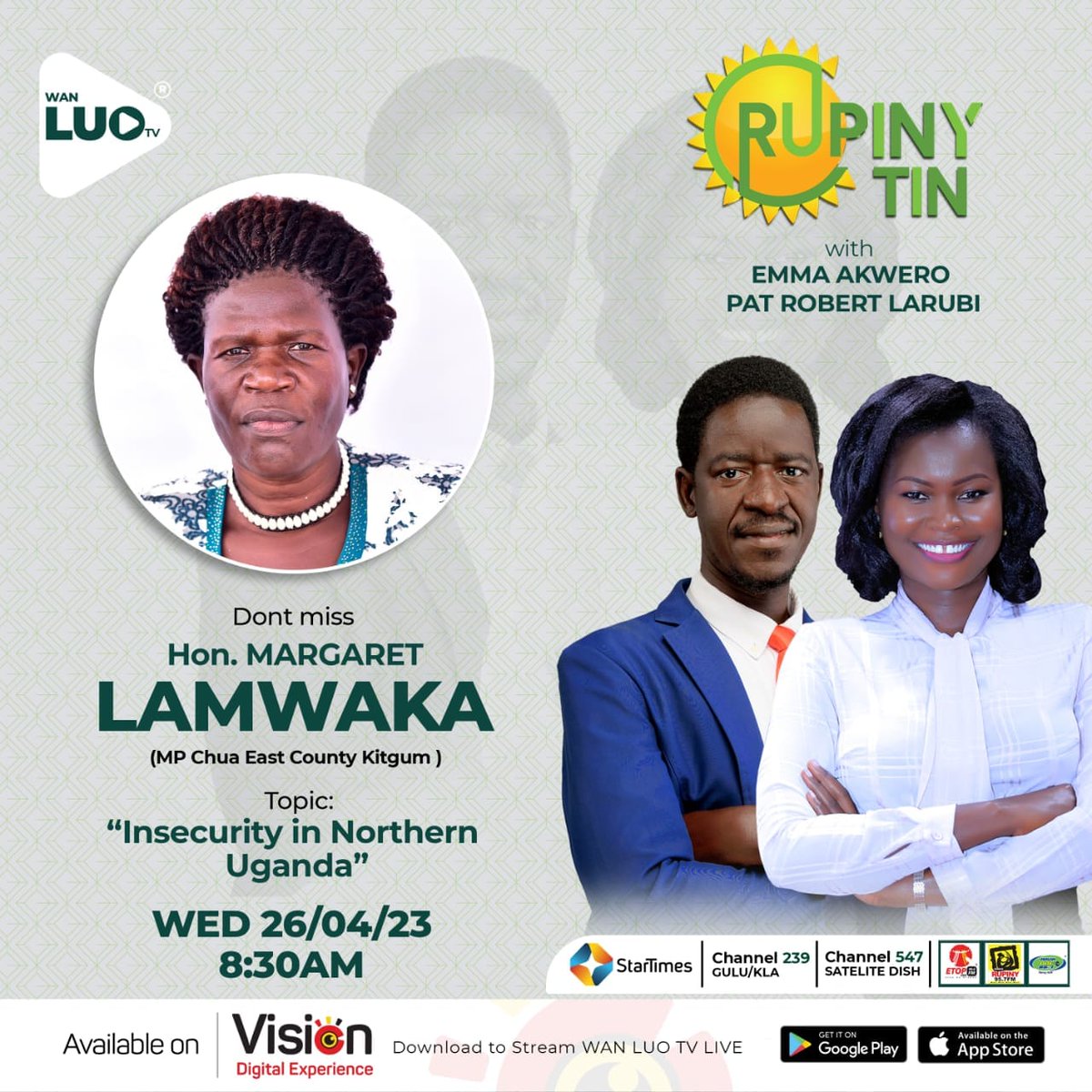 WanLuoTv's tweet photo. #WanLuoTvUpdates
Lok me nek ki yako dyangi i lobo Acoli ki Abim dong okato ka um okuru.
Nen Yub me #RUPINY_TIN i @WanLuoTv i ceng adek  26/04/2023. Cwal tam meri kom bedi wek jo ma doro yub man gu cwal kama mite. Yub man cake cawa 8:30 am tum 10:00 am, ceng baraja wa ceng abic. https://t.co/PN4OEXzZiV