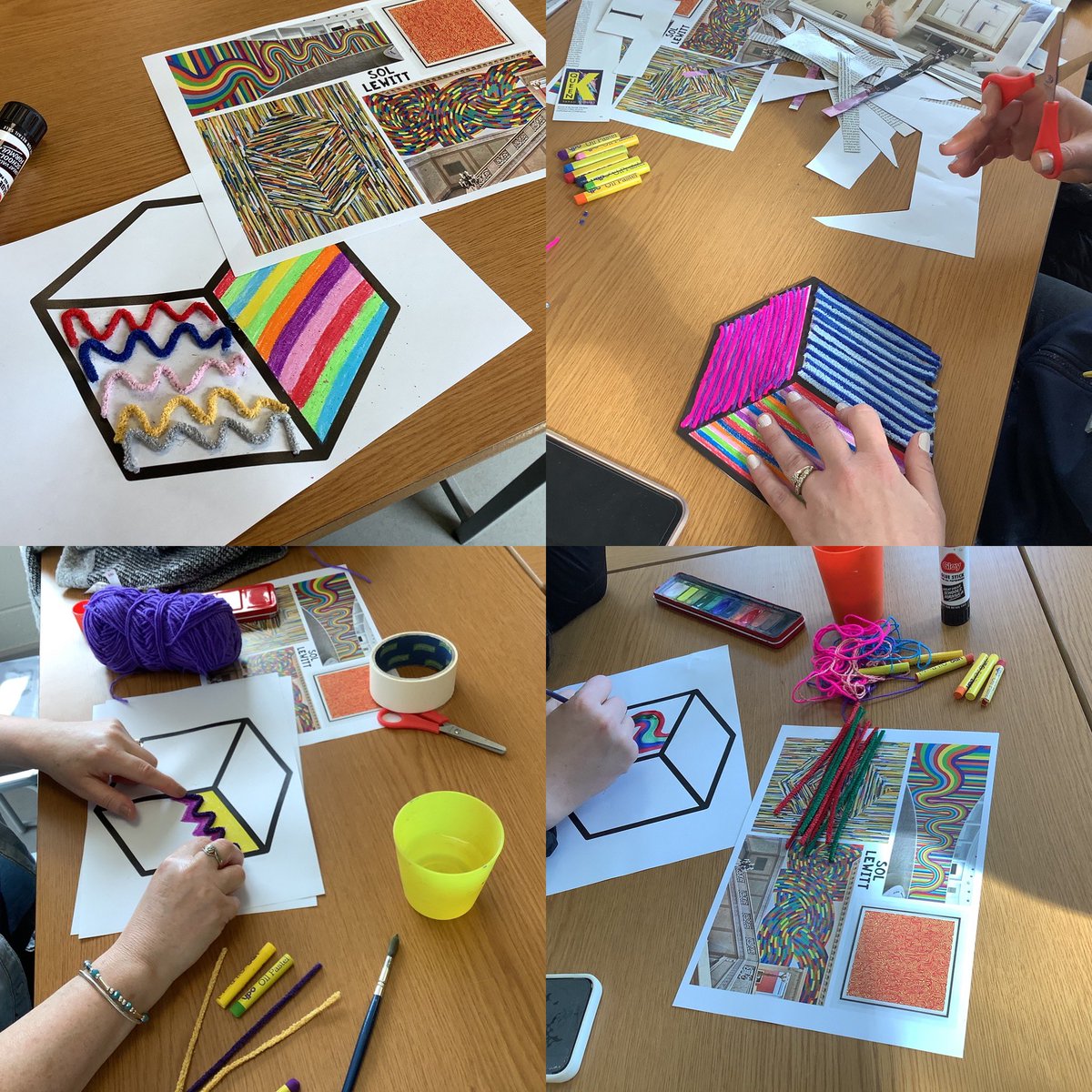 DelphSide's tweet photo. Our Adult Art session was bursting with colour today, as we looked at the artist Sol Lewitt. 🎨With a focus on pattern, we use many different materials to create our own pattern cubes.🌟
#enjoy #embrace #evolve
@PaulCarneyArts @theartcriminal @NSEAD1 @accessart https://t.co/a1Fj1mpZYD